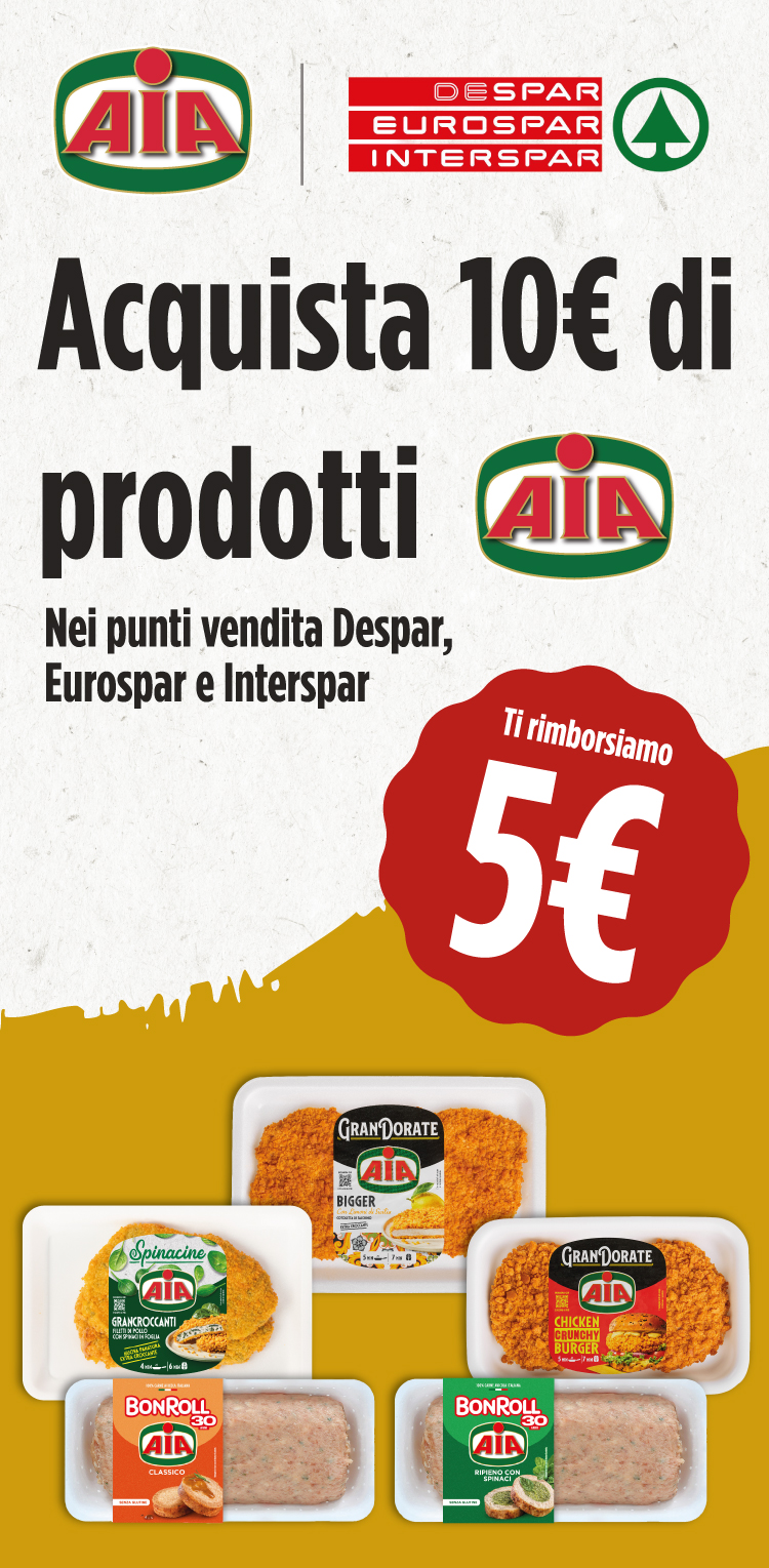 Immagine desktop col titolo della meccanica Cashback ASPIAG 2026: con la spesa di 10€ in prodotti Aia ricevi un rimborso di 5€